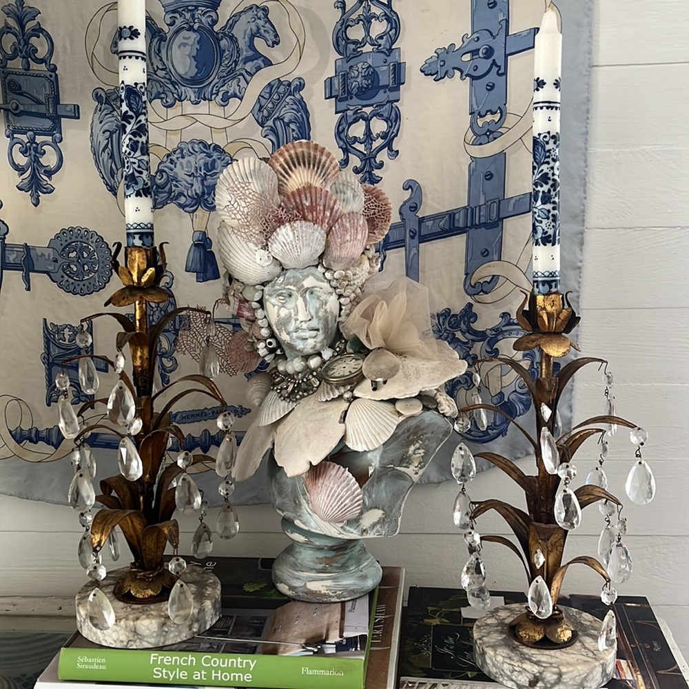 •🍒FINAL PRICE🍒VINTAGE TOLE GILT MARBLE CANDELABRA•